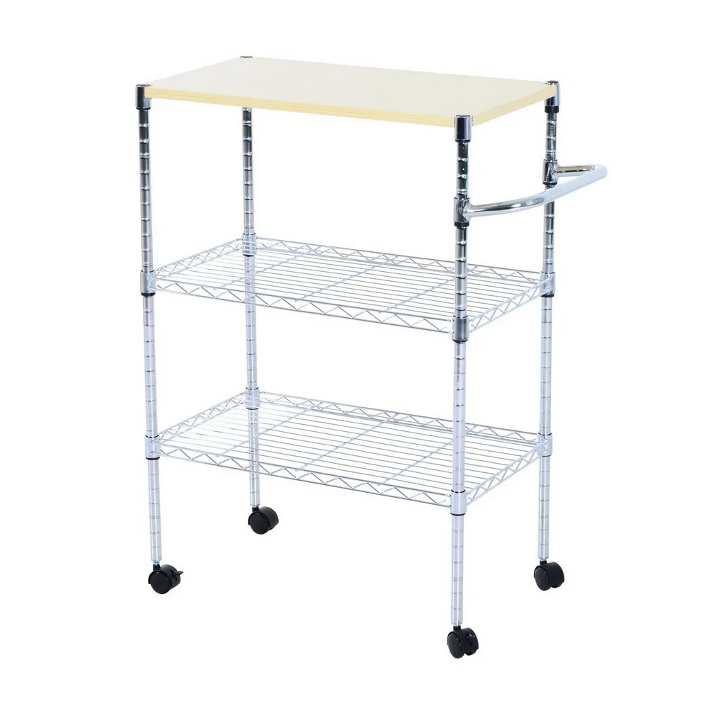 3-Tier Rolling Kitchen Trolley Cart Steel Island Storage Utility Service Dining