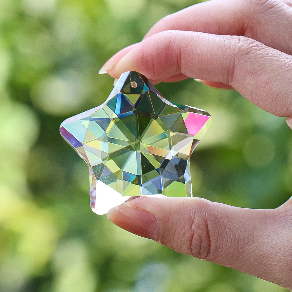 47mm Transparent AB Colour Five-pointed Star Crystal Pendant Sunlight Collector Refracting Rainbow Garden Windowsill Decoration