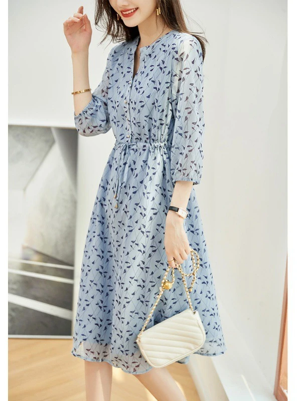 

2025 Spring/Summer New Women's Dress Loose Commuter Printed Chiffon Strap A-line Skirt