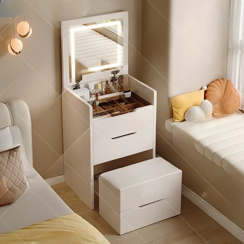 Dresser Small Apartment Bedroom Storage Cabinet Integrated With Stool Modern Simple Multi-functional Clamshell Bedside Makeup Ta