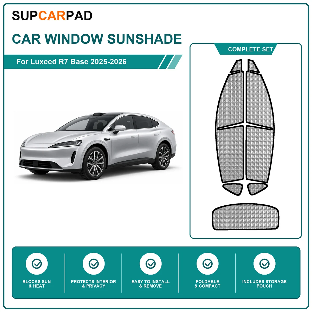 For Luxeed R7 Base 2025-2026 Full Set Car Window Sunshades UV Block Privacy Heat Insulated Foldable Car Curtain