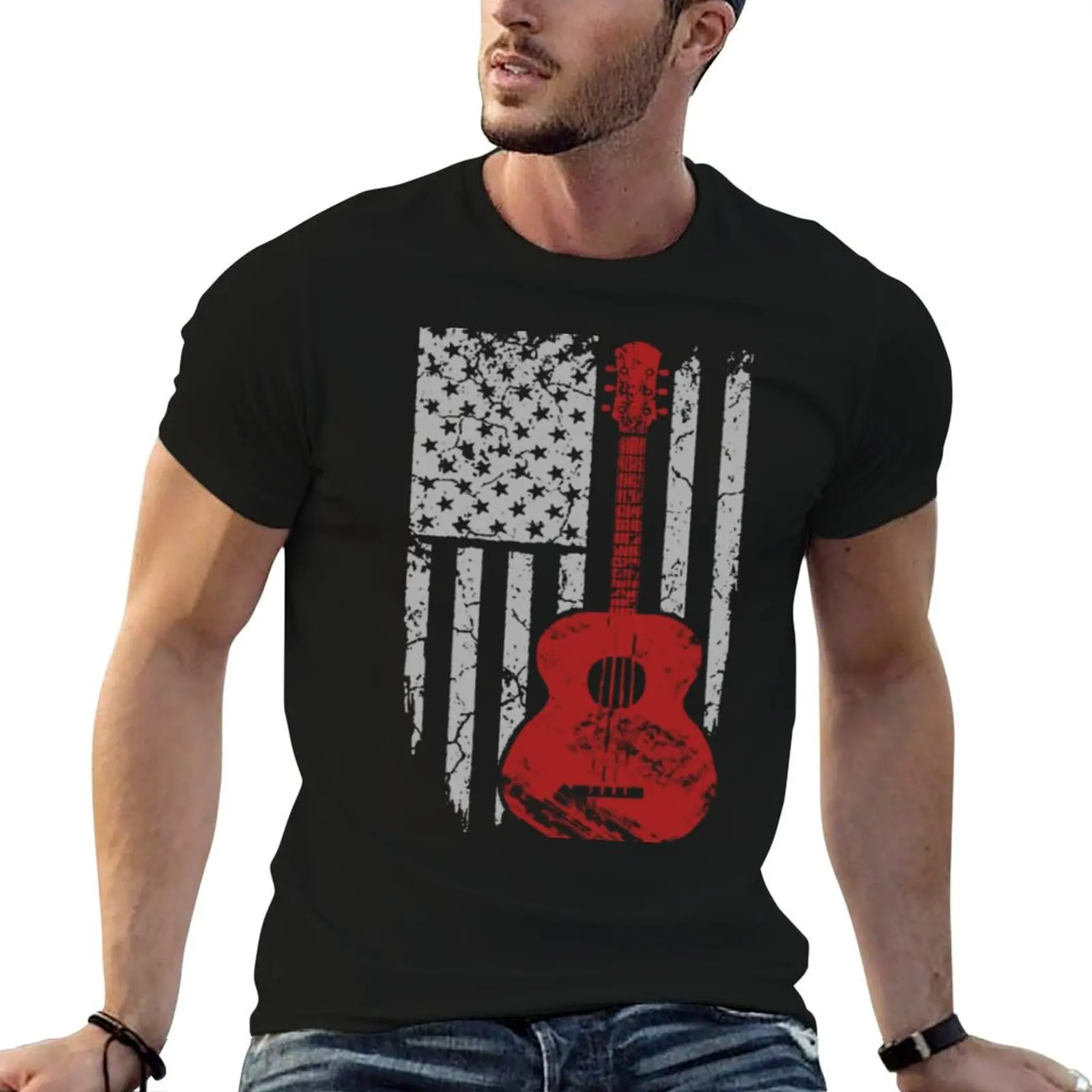

Guitar player - American flag T-Shirt graphic t shirts for man cotton tshirt 100% T-Shirt