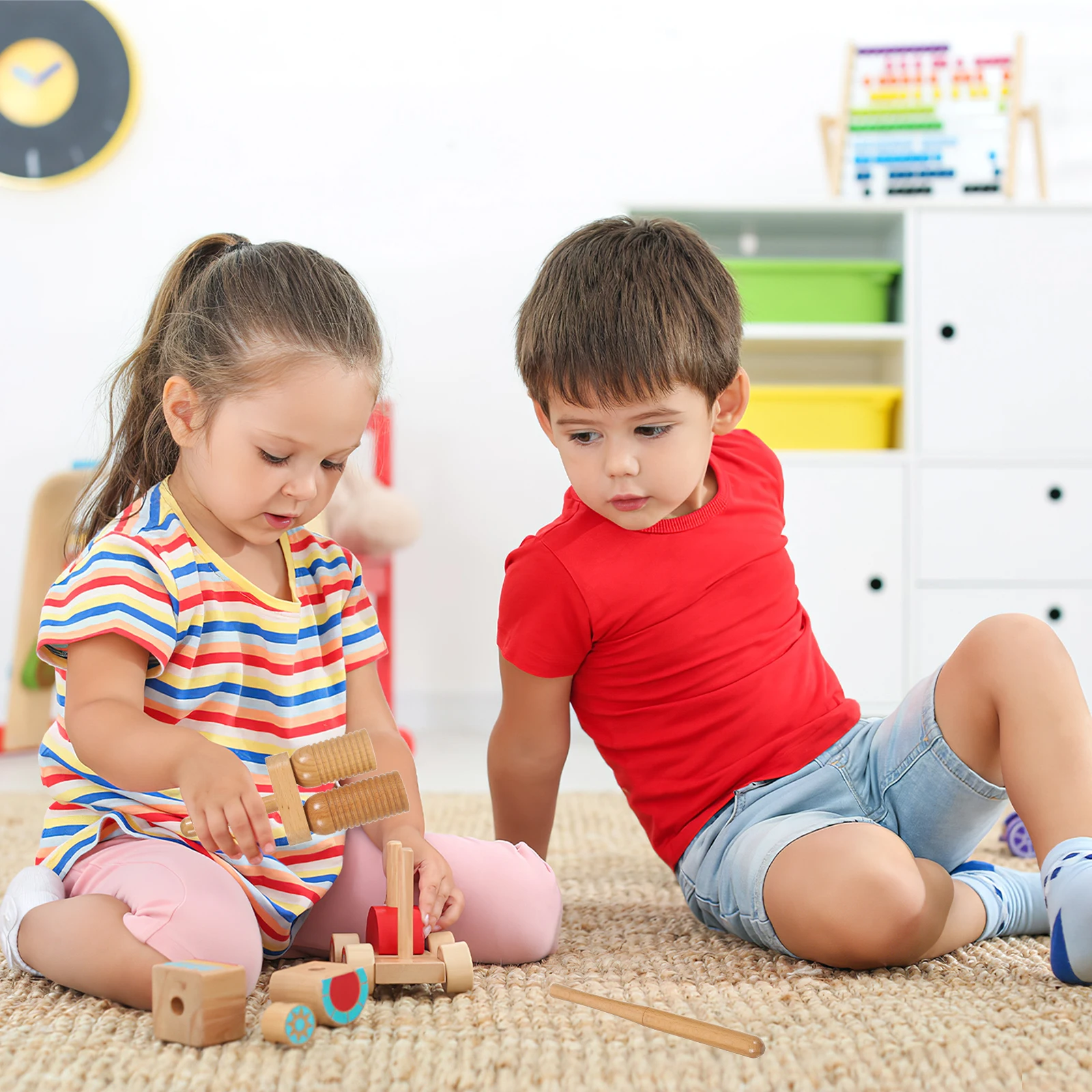 

High Low Wooden Rhythm Block Small Wooden Block Music Instruments Beech Kids Percussion Instrument Mallet Beginner Music Toys