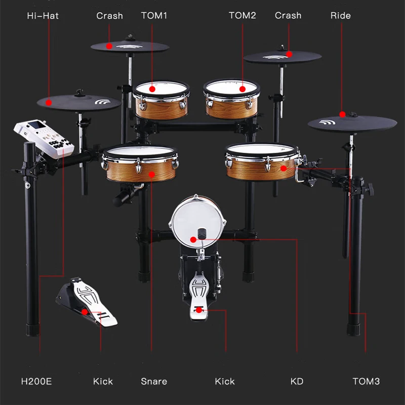 Portable Electronic Drum Double Mesh Folding Solid Wood Cavity Full Silicone Cymbals Independent Snare True Drum Pedal