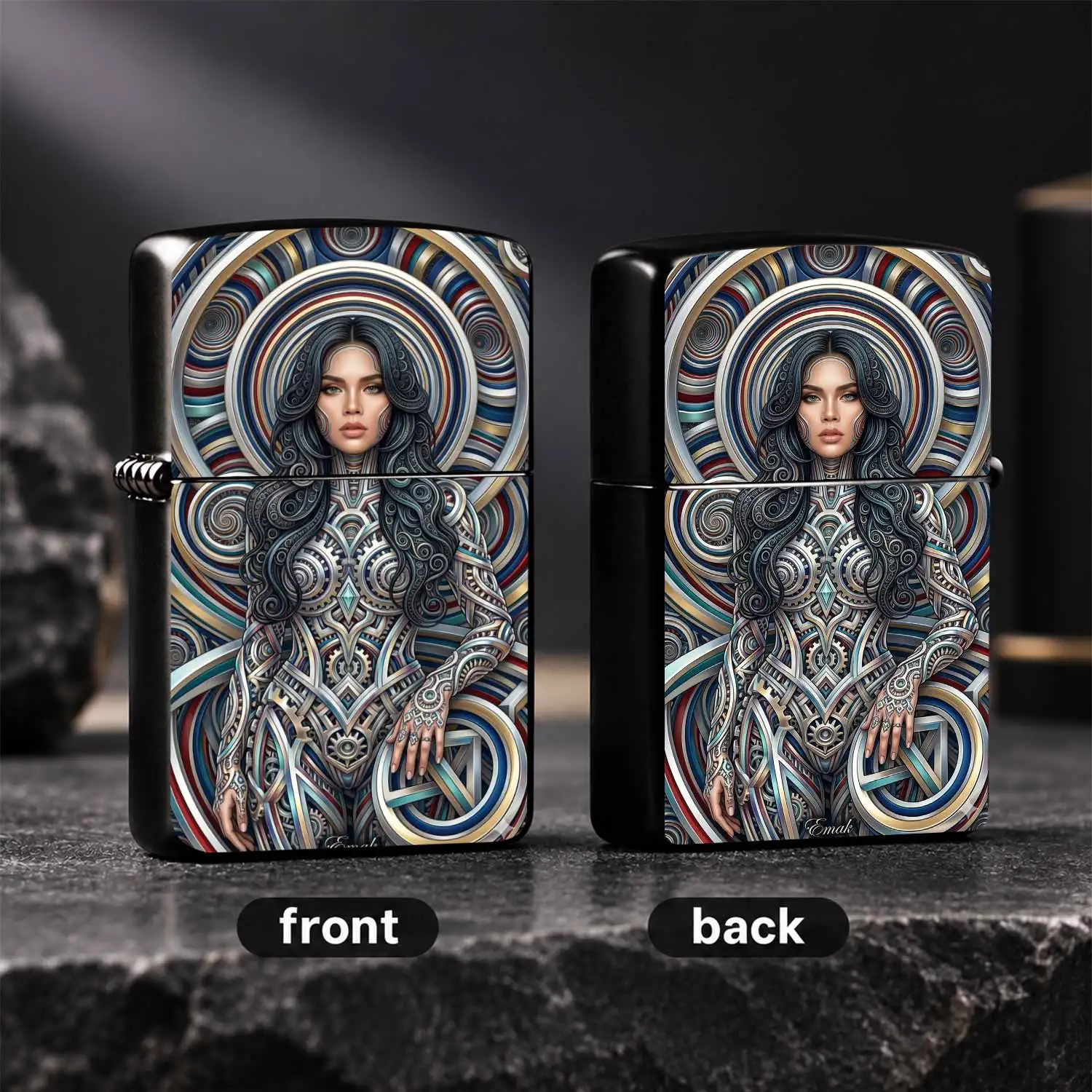 Cyber Aesthetic Mechanical Goddess Pattern Lighter, Psychedelic Swirl Art Decor All-Scenario Usable Portable Igniter, Stylish Daily Carry Accessory, Ideal For Gifting Party Daily Use, Exquisite Creative Practical Souvenir Ornament For All O