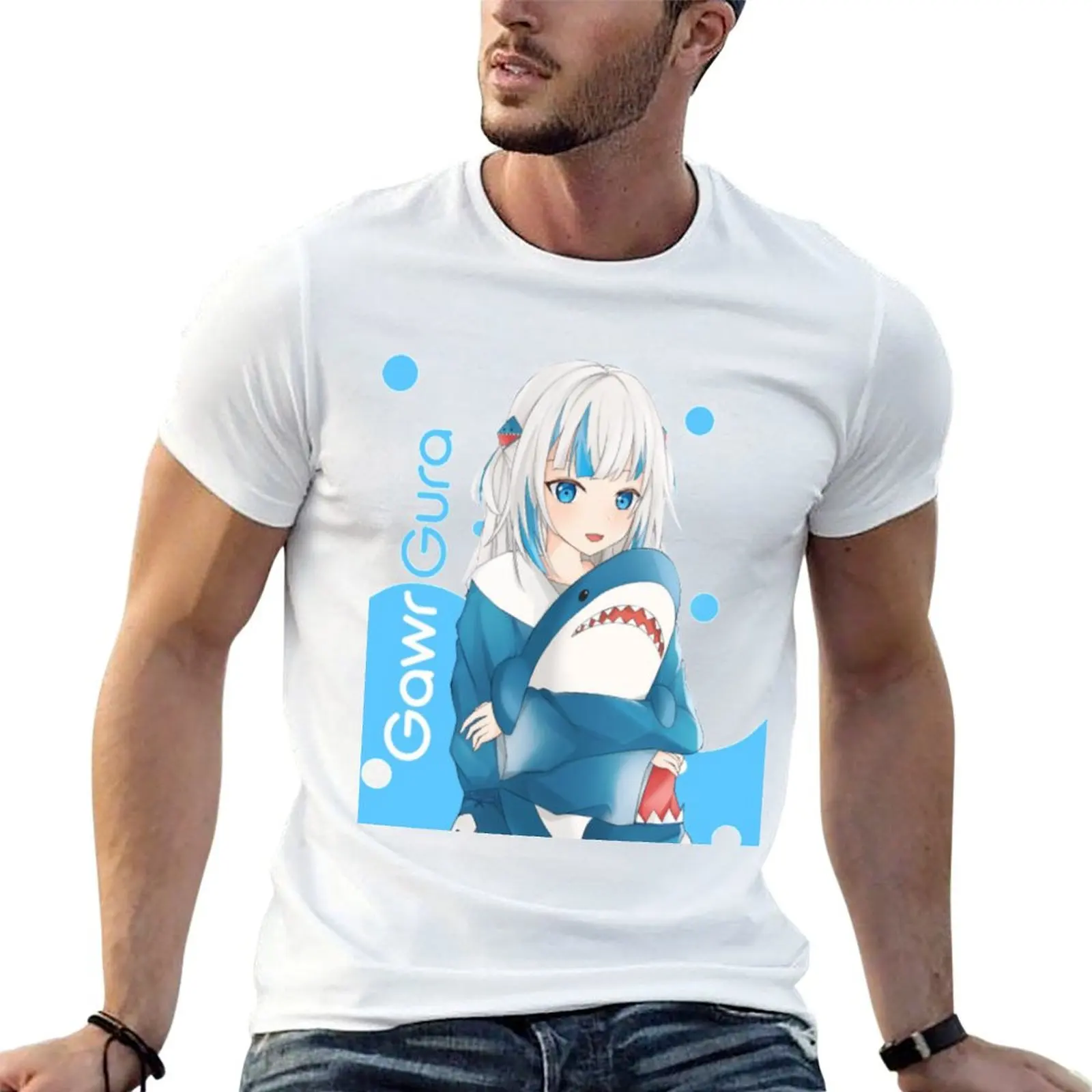 Hololive EN - Gawr Gura and Shark Doll T-Shirt Soft Stretch Short Sleeve Top