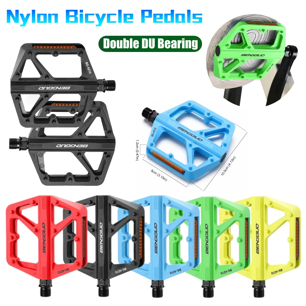 Doppelte DU-Lager-Fahrradpedale aus Nylon mit Reflektor, ultraleicht, rutschfest, für MTB, Rennrad, Pedale, flache Plattform, Fahrradteile