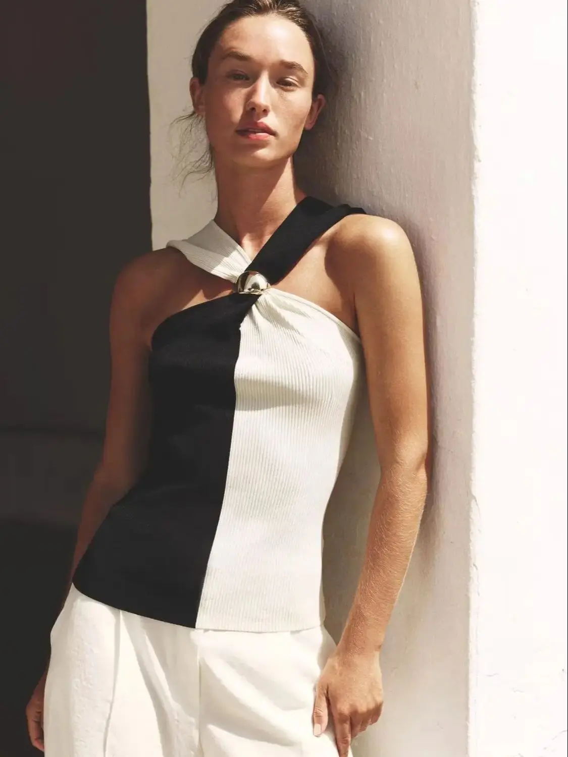 

Вязаные топы на бретельках в рубчик, женские лоскутные эластичные рубашки на бретелях, шикарная модная майка без рукавов, пуловеры, топы