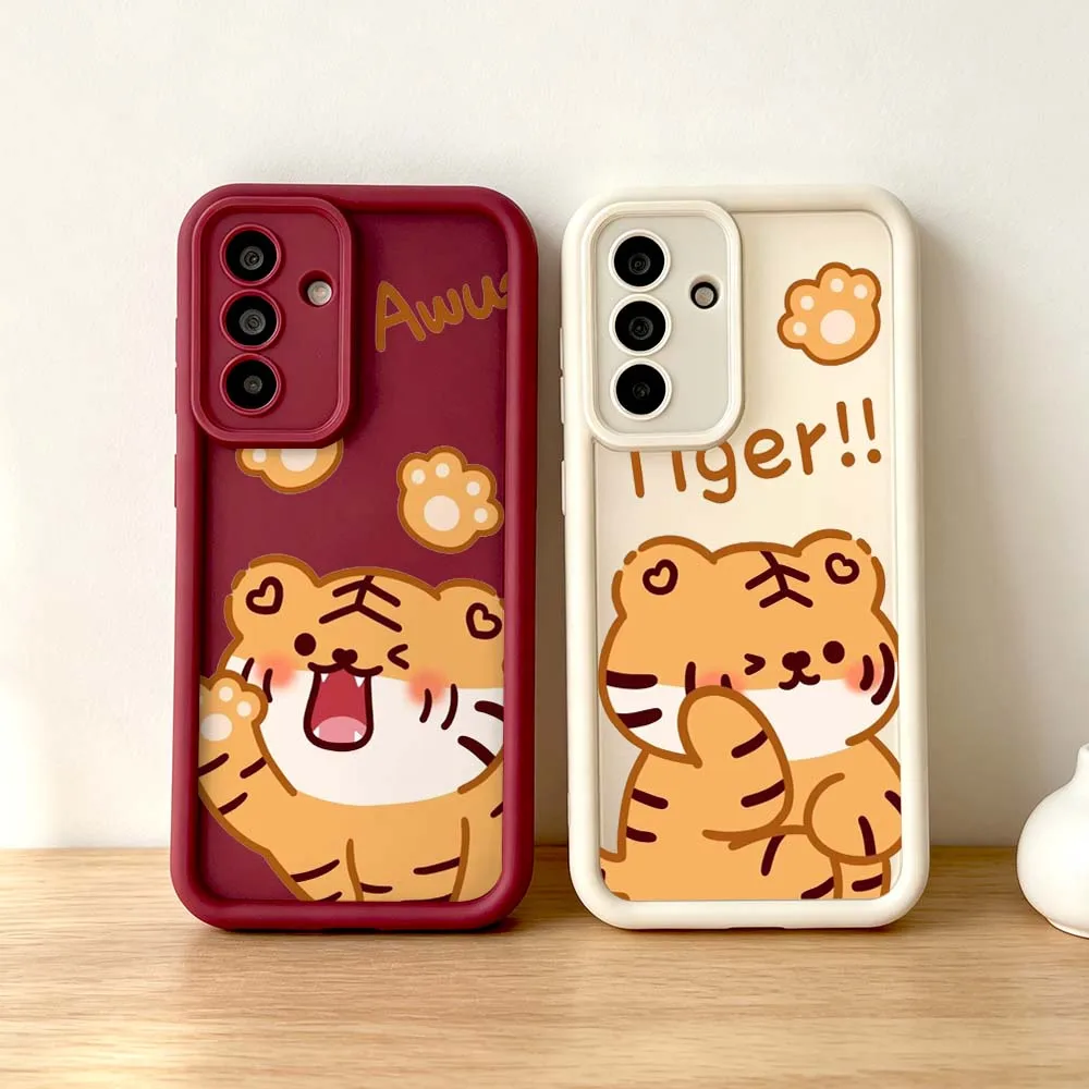 Cartoon Cute Tiger Paws For Samsung Galaxy A73 A72 A71 A56 A55 A35 A25 A54 A53 A52 A51 A32 Eye Ladder Phone Case Gift