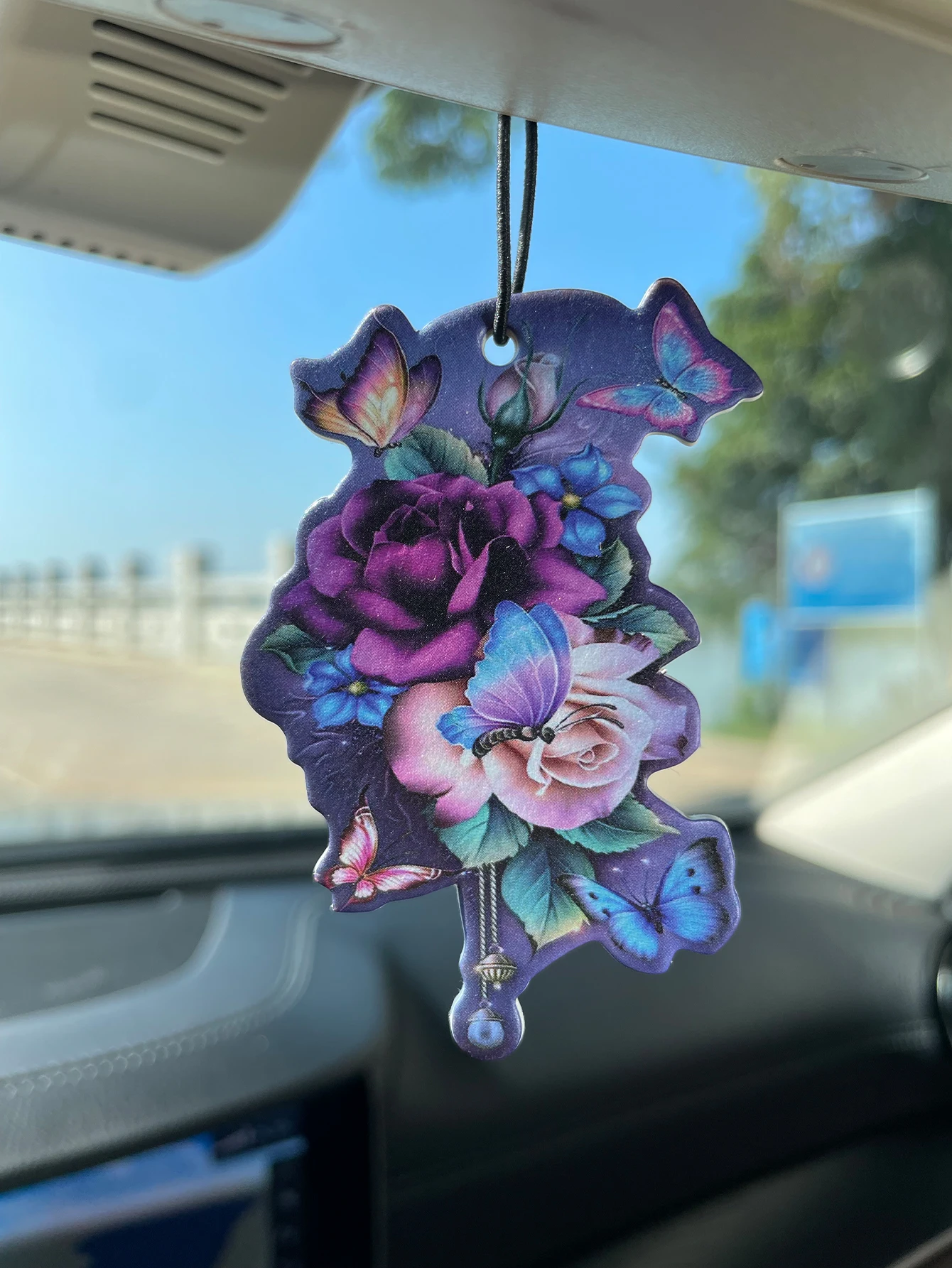 Dark Blue Rose Butterfly Hanging Car Air Freshener, Plant‑Extracted Fragrance Alcohol‑Free, 60‑90 Days Long Lasting, Heat Resist