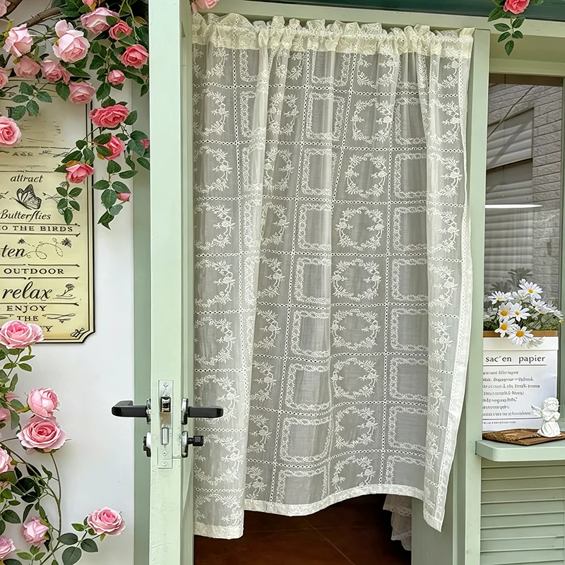 French Romantic Court Style Flower Embroidery Window Curtain White Elegant Half-Sheer Drapes Rod Pocket for Living Room Bedroom