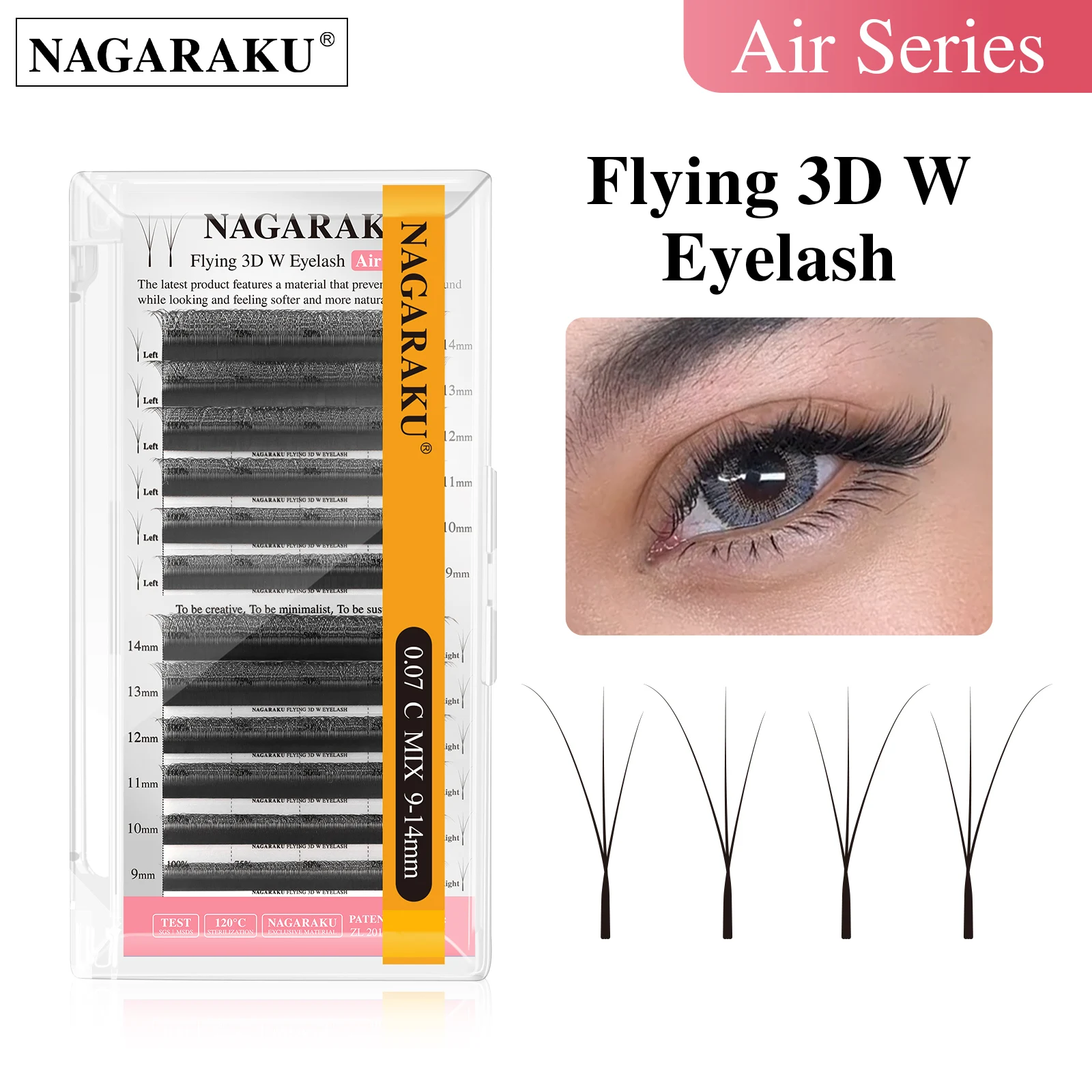 NAGARAKU Fliegende 3D W-Form Natürliche Weiche Leichte Handgewebte Fächer Automatische Blumen-Falsche Wimpernverlängerungen Fox