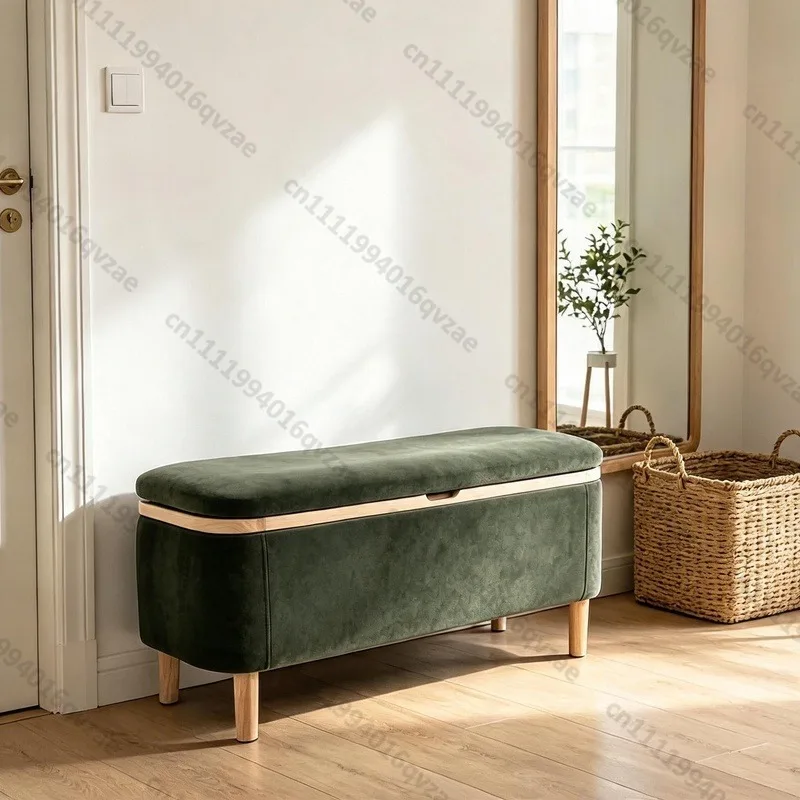 Custom Olive Rubber Wood Feet Modern Bench Storage Stool Simian Style Foot Stool Round