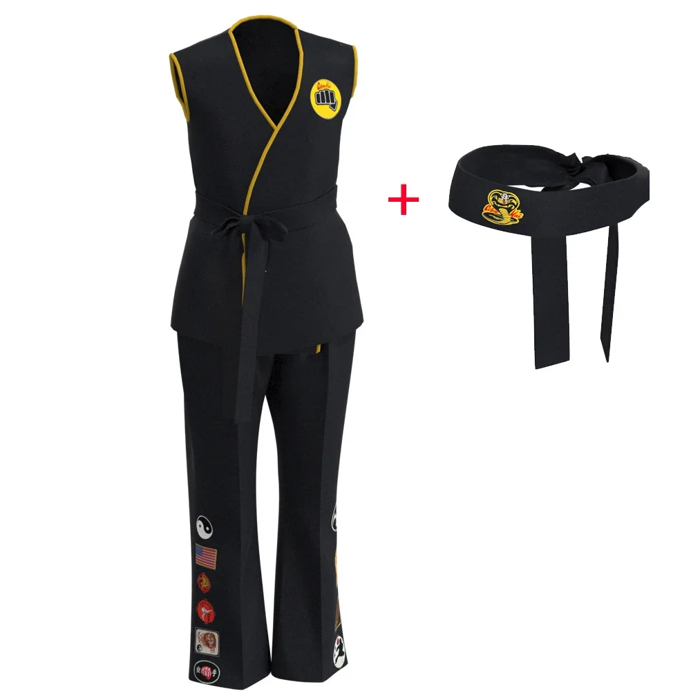 2026 Karate Kids KOF Cobra Kai Cosplay Costume Kid Adult Black White Kimono Uniform Headband Anime Halloween view 2