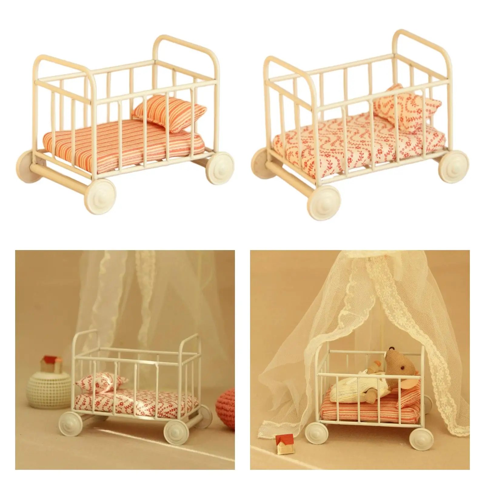 

1: 12 Miniature Dollhouse Crib Bed for Micro Landscape Life Scene Layout