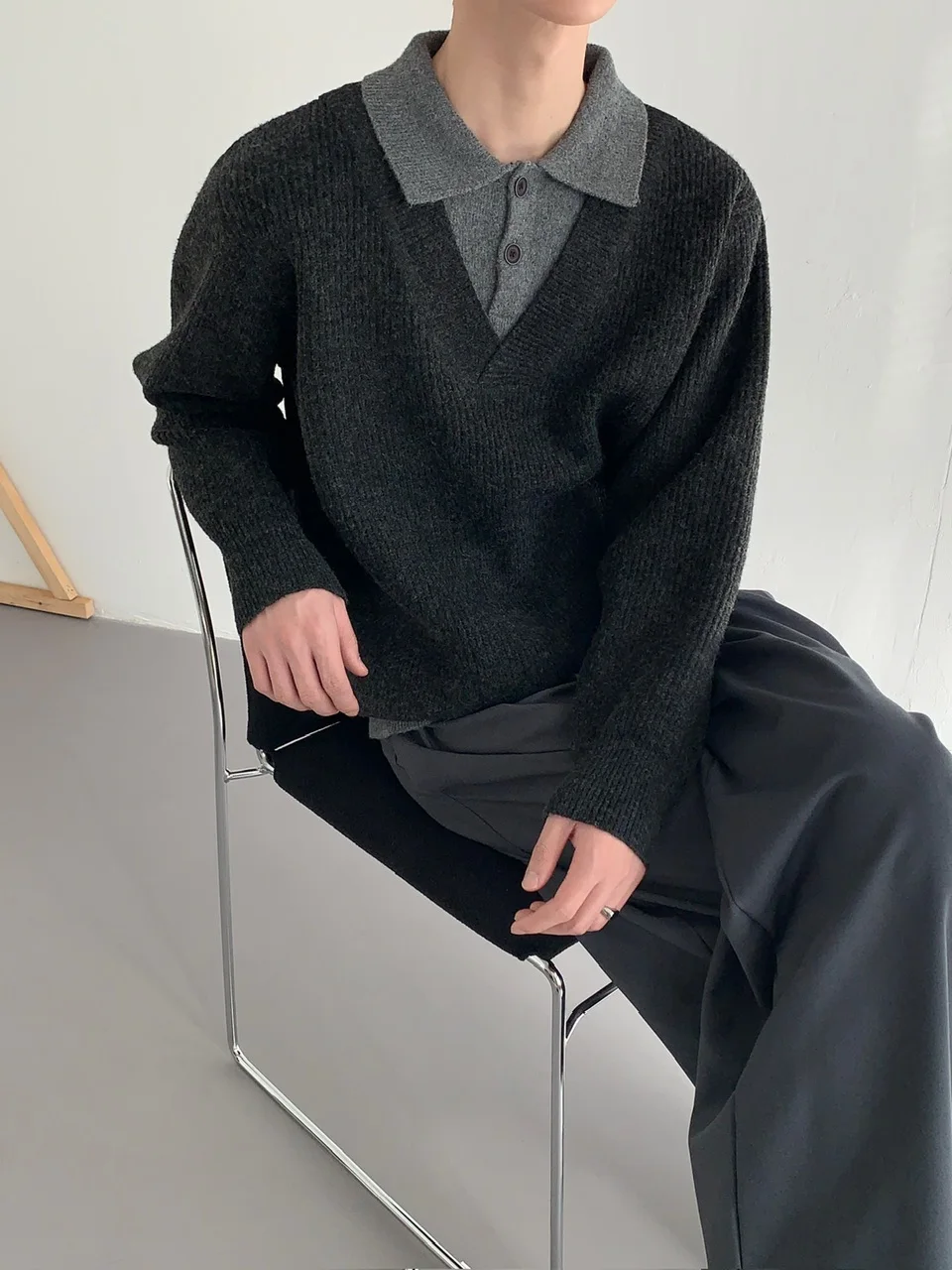 Men Women 2025 Autumn Winter New Faux Two-Piece V-Neck Tops Pullover Knitted Sweaters Long Sleeve Men Thickened Sweater Jackets