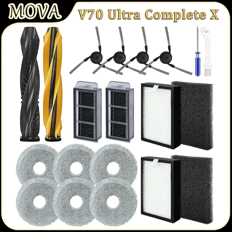 For MOVA V70 Ultra Complete X Robot Vacuum Cleaner Accessories Main Brush HEPA Filter Mop Pads Side Brush Replacement Parts
