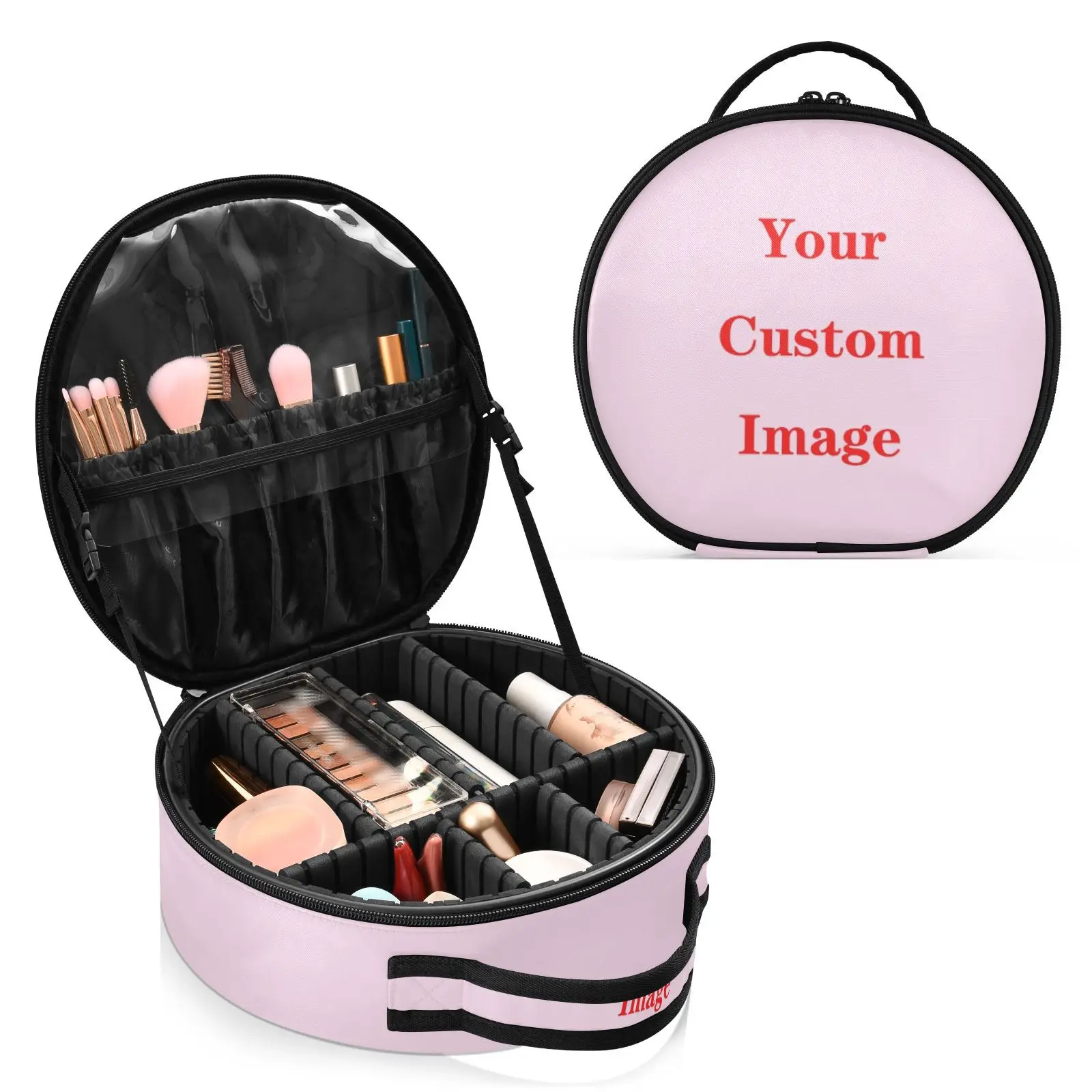 Round hard partition Cosmetic Bag Organizer Women Travel Make Up Customized Pattern Cosmetics Suitcases Makeup Toiletry Bag New