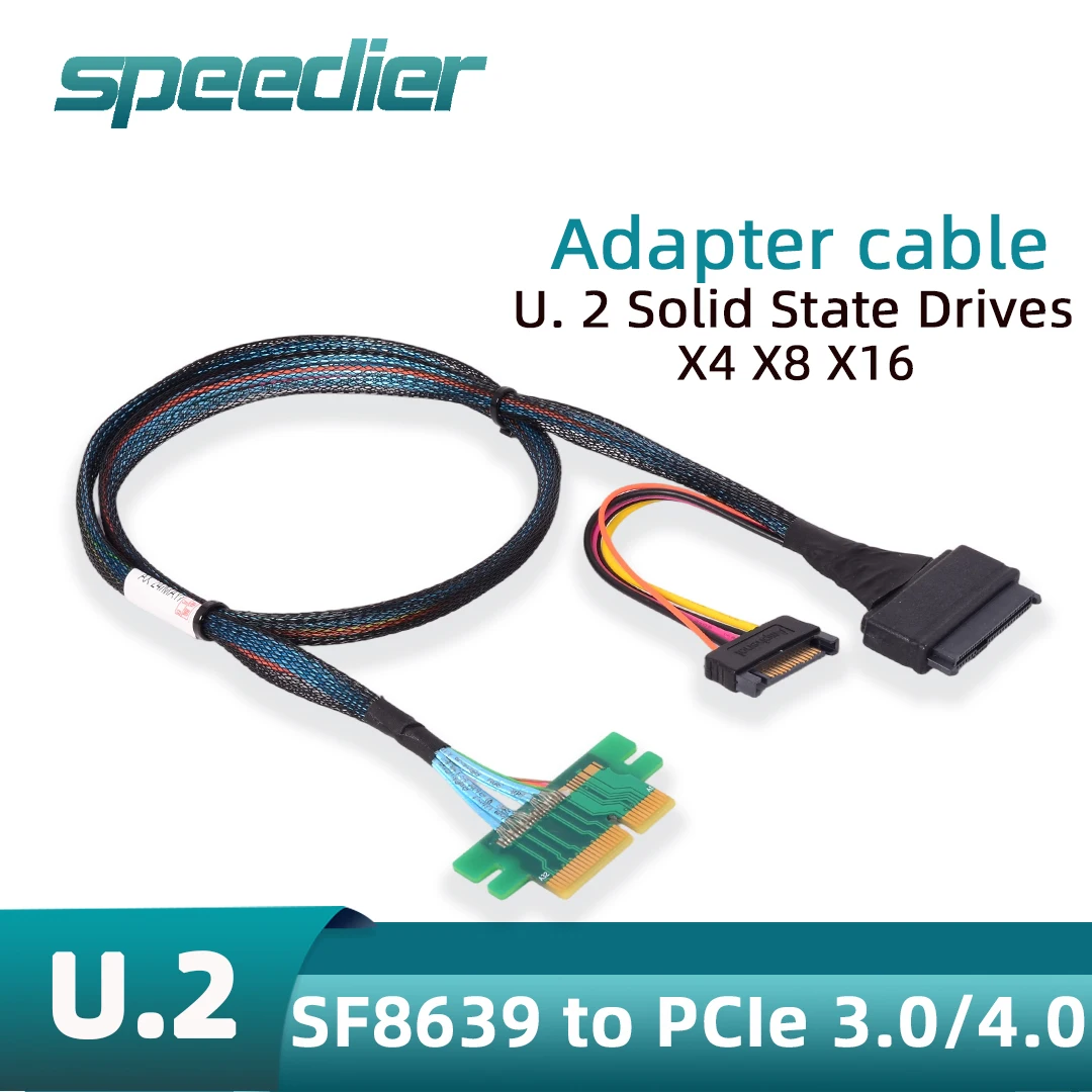 U.2 SFF-8639 To PCIe4.0 X4/X8/X16 Riser Cable SATA Power for 2.5
