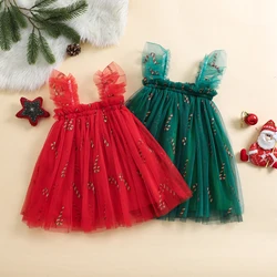 Baby Girl Christmas Tulle Dress Sleeveless Square Neck Candy Cane/Plaid Print Tutu Dress Toddler Princess Dress Xmas Clothes