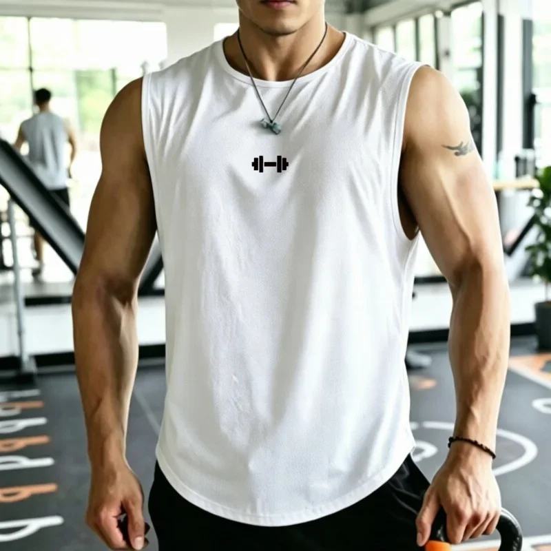 Men mesh Quick Dry running Tank Top Print Sleeveless T-shirt Breathable Loose Sports tops round collar gym vest men undershirt