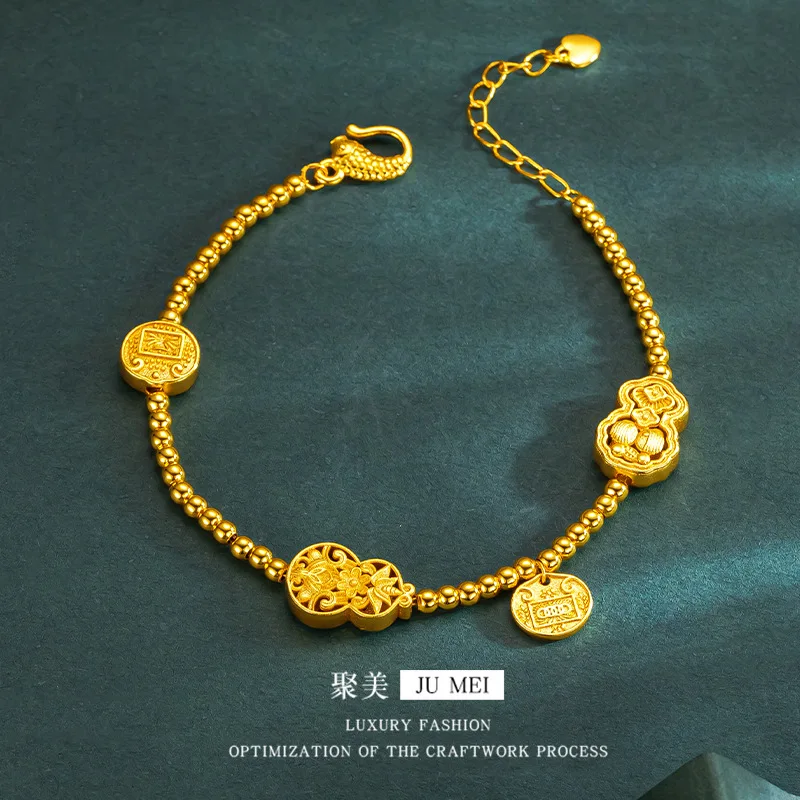 

Luxury 24K 9999 Pure Gold real gold Women's Gourd Light Bead Bracelet