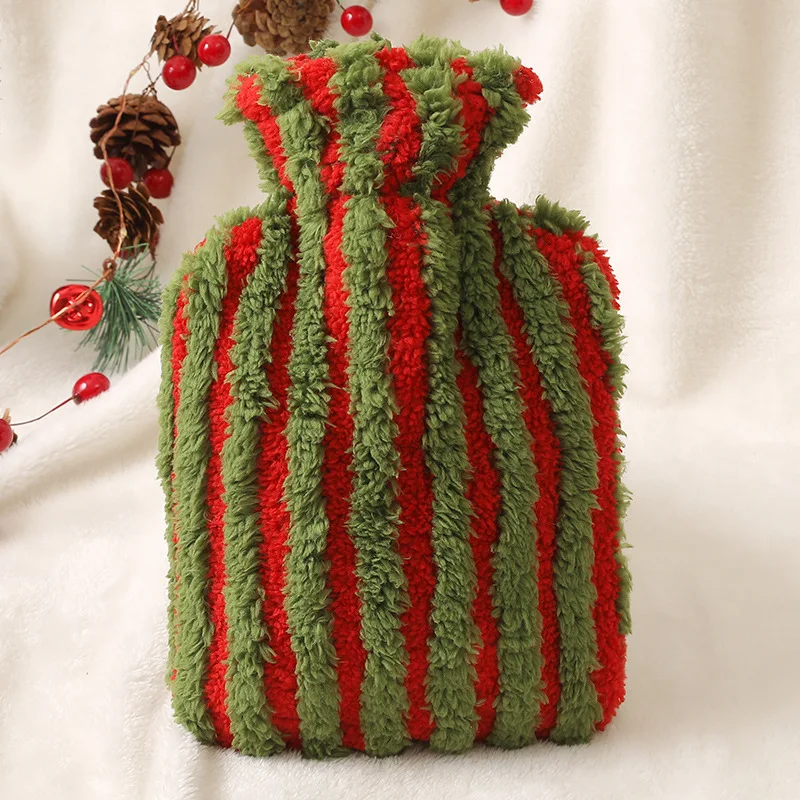 Cute Red Polka Dot Furry Hot Water Bottle,Soft Flannel Warm Water Bag Cozy Winter Warmth for Women Girls Christmas Gift