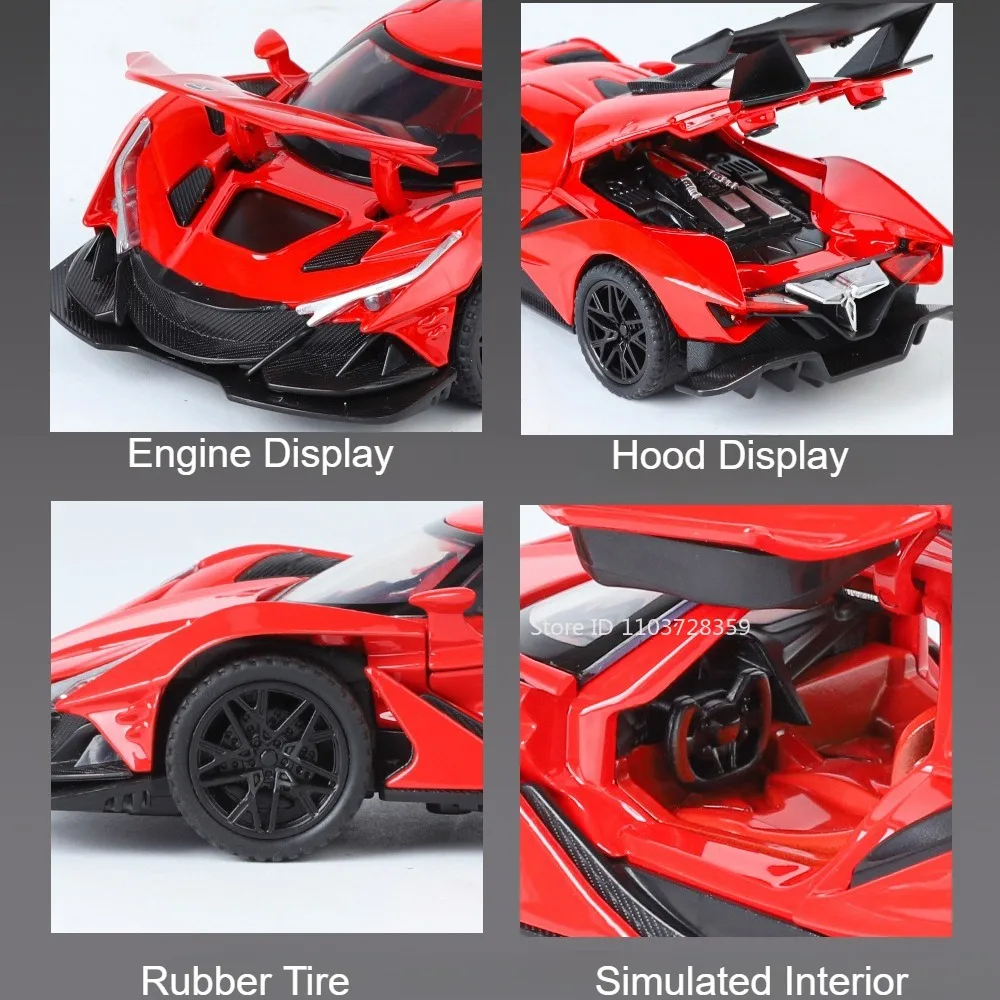 1:32 Apollo IE EVO Modell Sportwagen Spielzeug Legierung Diecast Miniatur Supercars Sound Licht Türen Geöffnet Zurückziehen Spielzeug Geschenke für Kinder