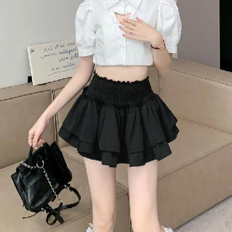 Skirts Women Ruffles Summer High Elastic Waist A-line Faldas Girlish All-match Minimalist Attractive Streetwear New Temper Soft