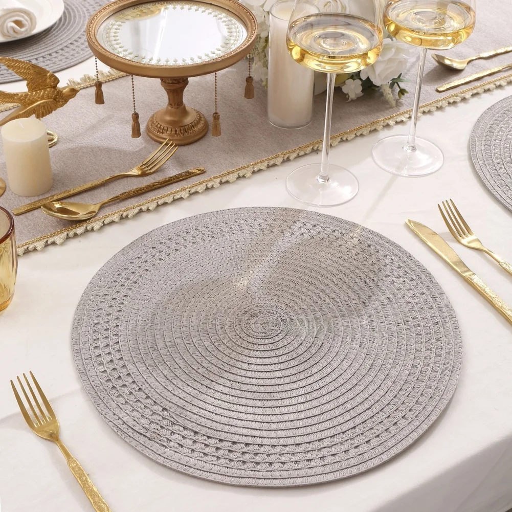 

FOR -JUTE Round Placemat Set Of 4 Modern Minimalist Table Mats 38cm Heat -Jute Table Mats Boho Coasters Bohemia Placemat Pads