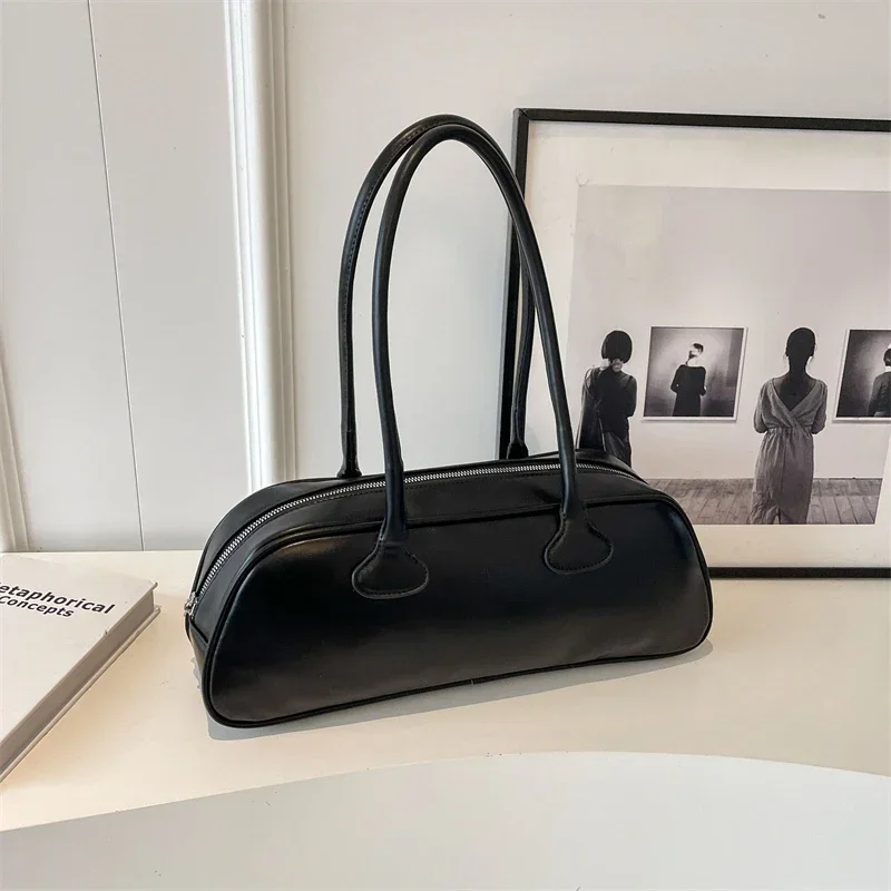 High-quality Zipper PU Women's Bag Retro Light Luxury Summer Solid Color Shoulder Bag 2026 New Large Capacity Trendy Handbag