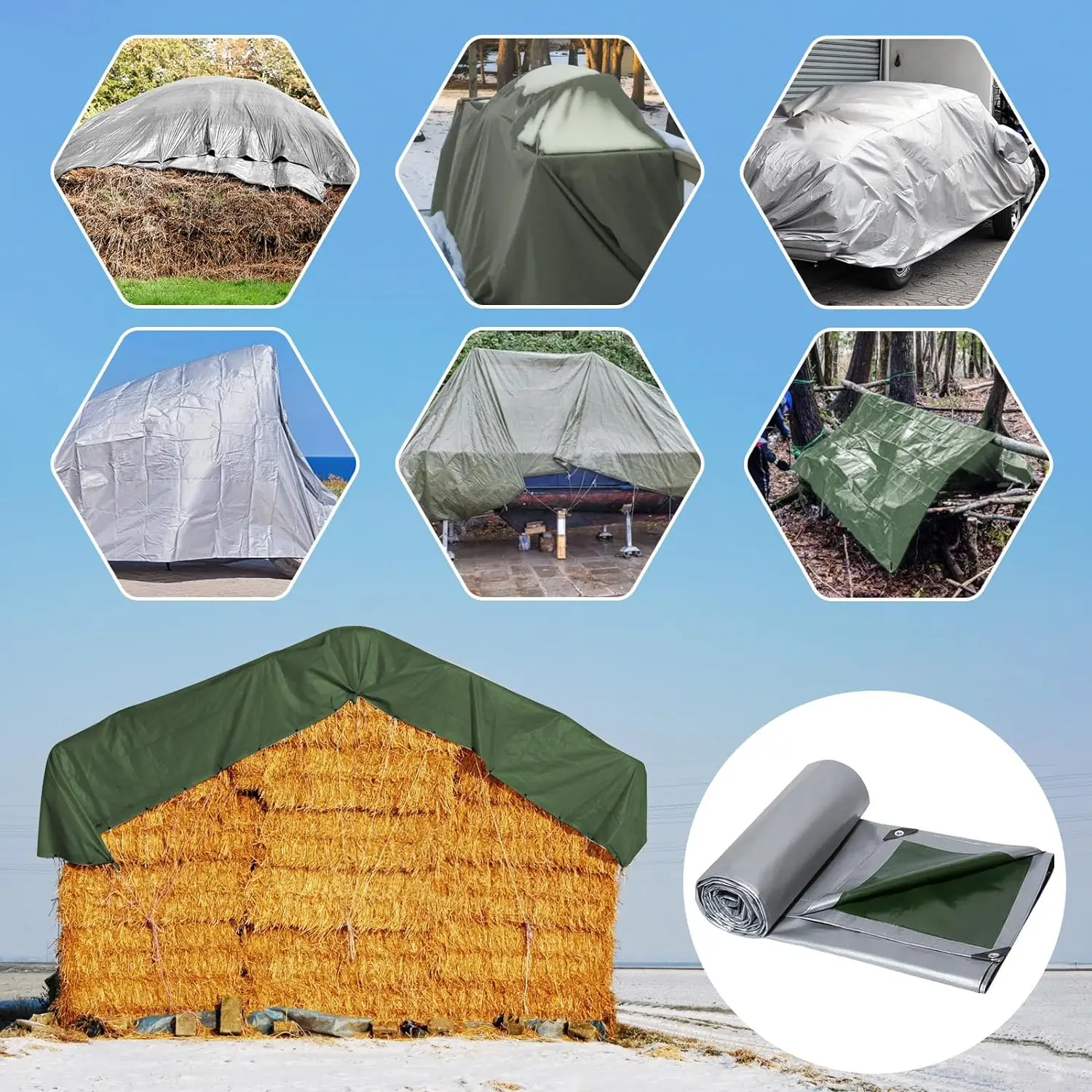 Tarpaulin Waterproof Fabric Tarpaulin 180 g/m² PE Tarpaulin UV Resistant Weatherproof for Garden Furniture Pool Wood Car Boat