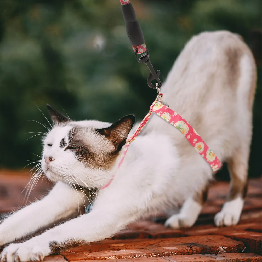 

Adjustable Cat M Size Red Small Flower Cat Harness Walking Escape Proof Walking Harness Pet Safety Vest for Cats Dog Leash