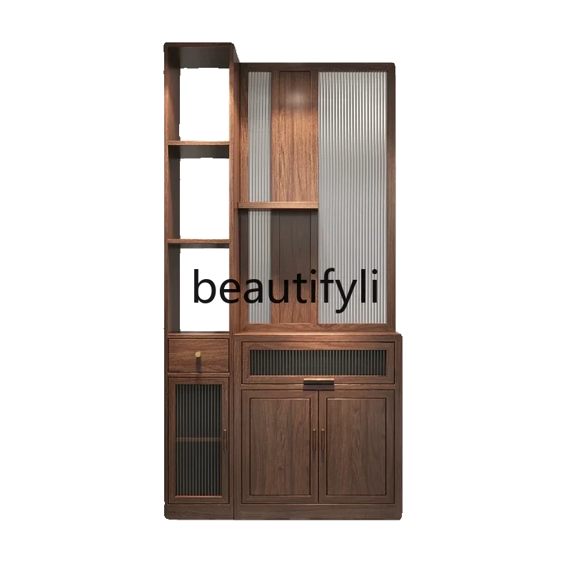 Screen partition cabinet modern simple blocking solid wood new Chinese Changhong glass porch rack