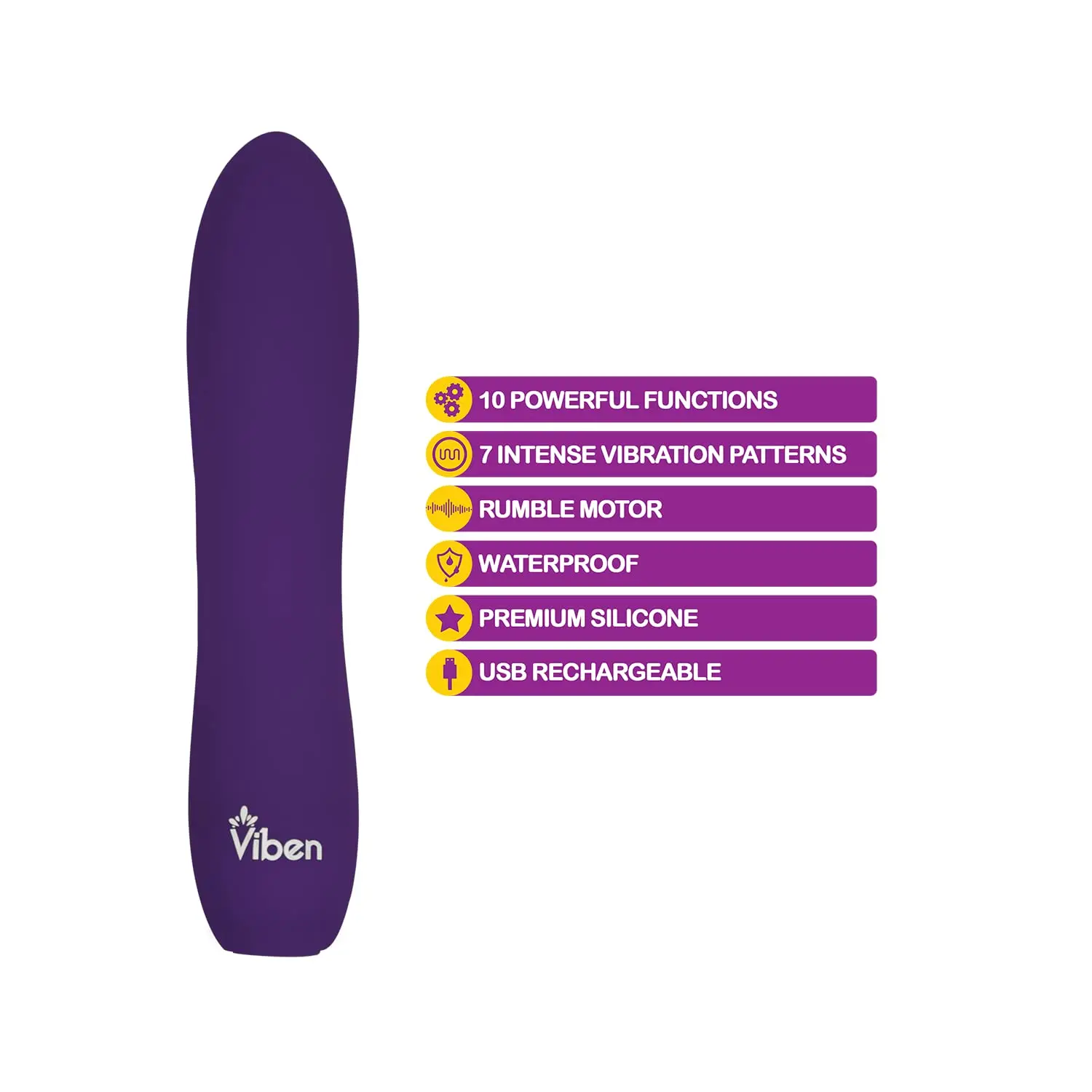 Vibrador Viben Vivacious Bullet para Adultos, 10 Função Power Bullet, Premium Silicone Rumble Motor, USB recarregável, à prova d'água