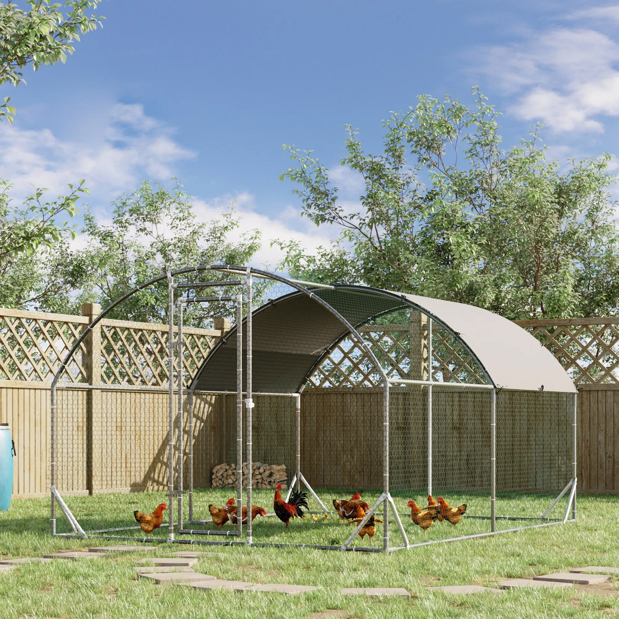 PawHut Gallinero Exterior 2,8x3,8x1,97 m para 6-12 Gallinas de Acero Galvanizado