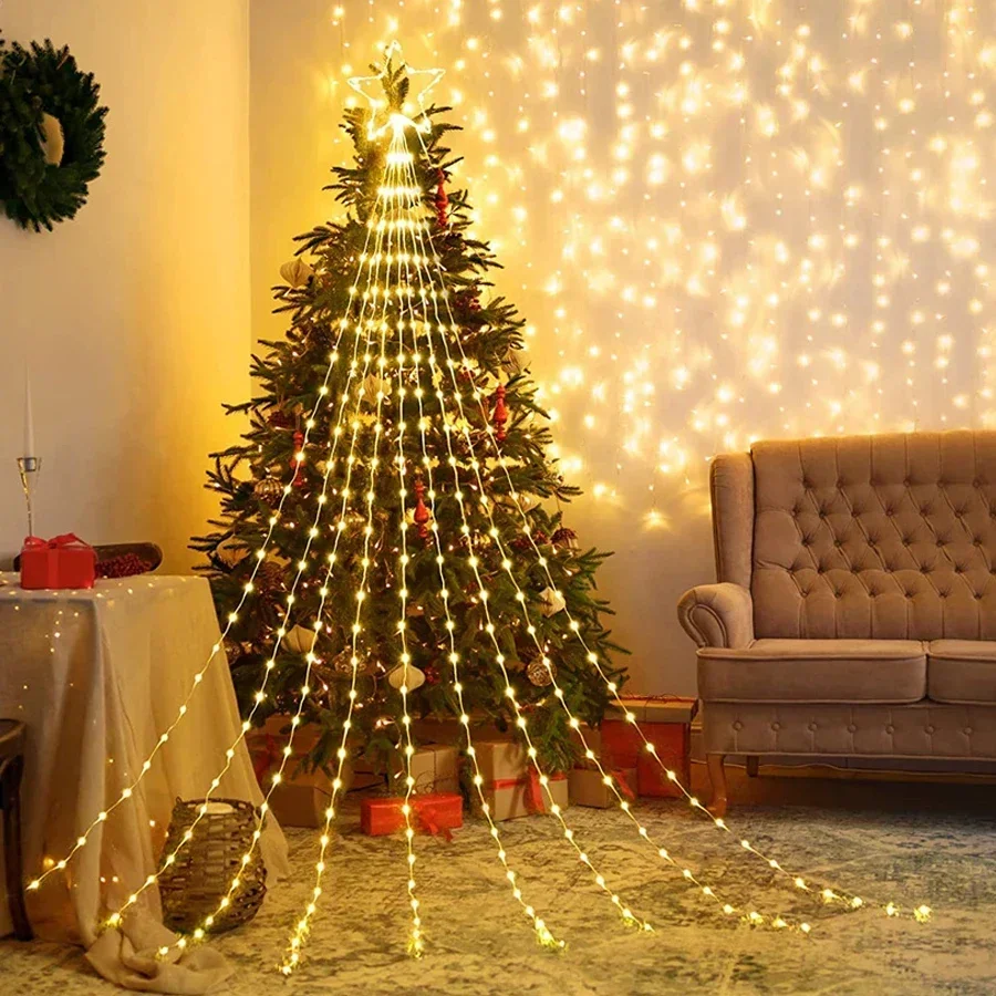 

9 Strands 2M Christmas Decorations Star String Light 190LED Outdoor Topper Star Waterfall Tree Light Christmas Tree Garland Ligh