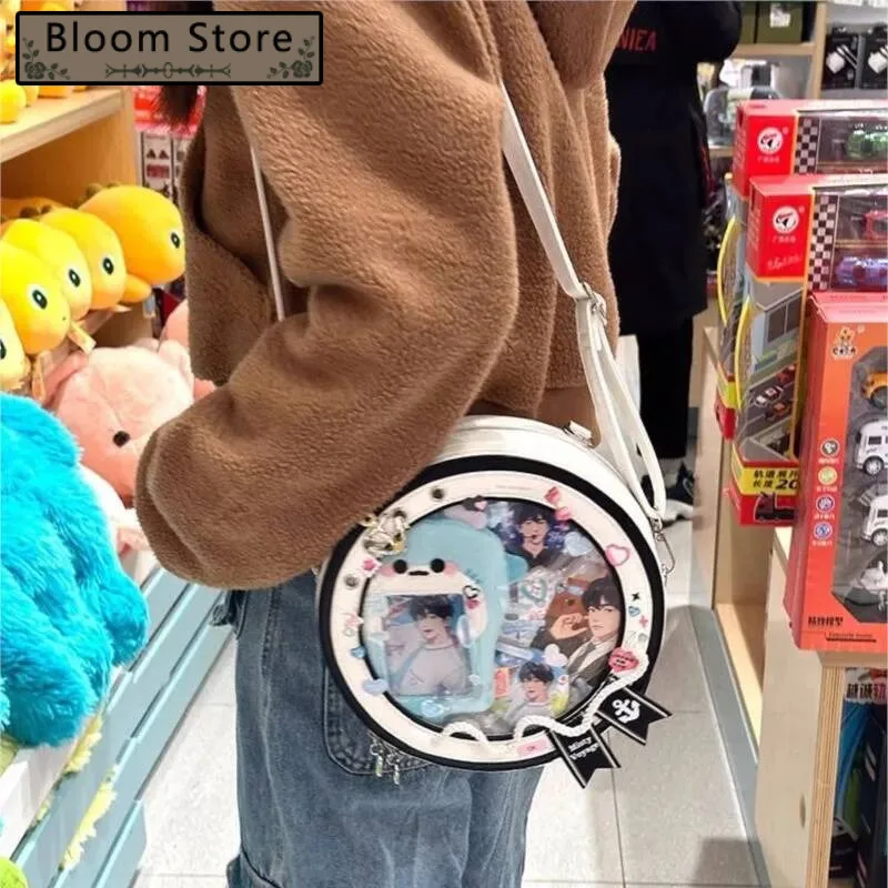 

Bloom Haruku Round Ita Bag Women Lolita Sweet Cute Pu Leather Blue Crossbody Female JK Uniform Shoulder Bags Aesthetic