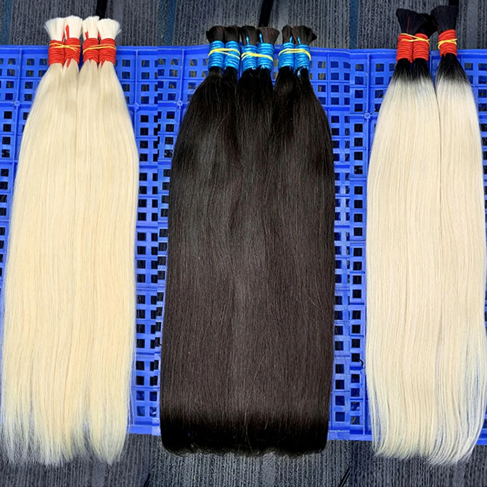 Bulk Human Hair Straight Indian Natural Bulk Bundle Human Braiding Hair Thick End Braided Hair Extension Pre Blonde 12-30inch