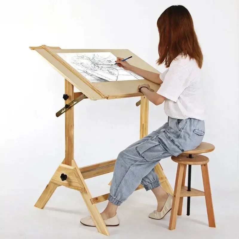 Wooden sit-stand drawing desk engineering drawing table easel painting architectural plate drawing art sketching