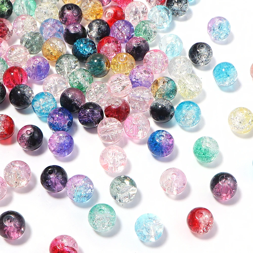 50 Stück 8mm Runde Glas-Crackle-Perlen Zweifarbige Lose Abstandsperlen für Schmuckherstellung DIY Handgemachte Halsketten- und Armband-Zubehör – Detail 5