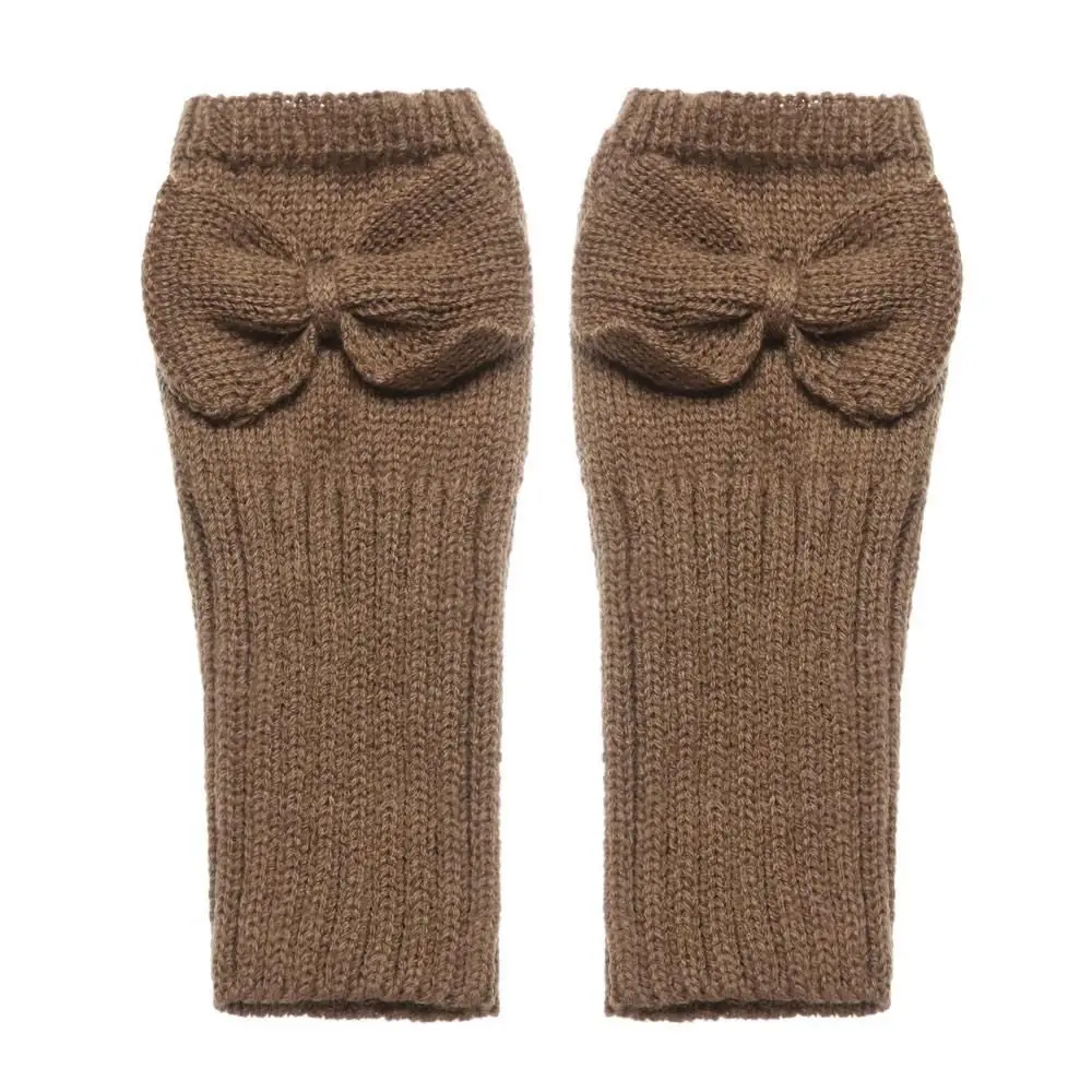 

Cute Thick Warm Bowknot Knitted Gloves Soft Keep Warm Fingerless Mittens Elastic Arm Warmers Winter