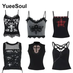 Gothic Crop Tops Black Spaghetti Strap Mesh Slim Corset Tops 2026 New Goth Punk Grunge Fairy Core Sexy Y2K Halloween Clothing