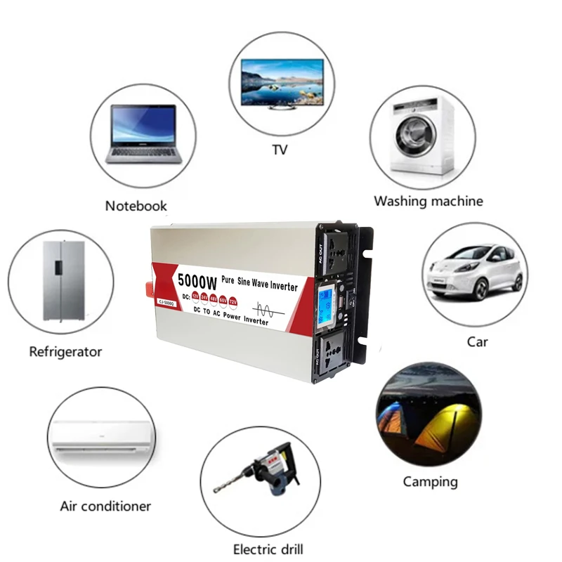 Pure Sine Wave Inverter 12v 220v Power 4000W 5000W 3500W Solar Car Inverters With USB Multi Function Display Converter
