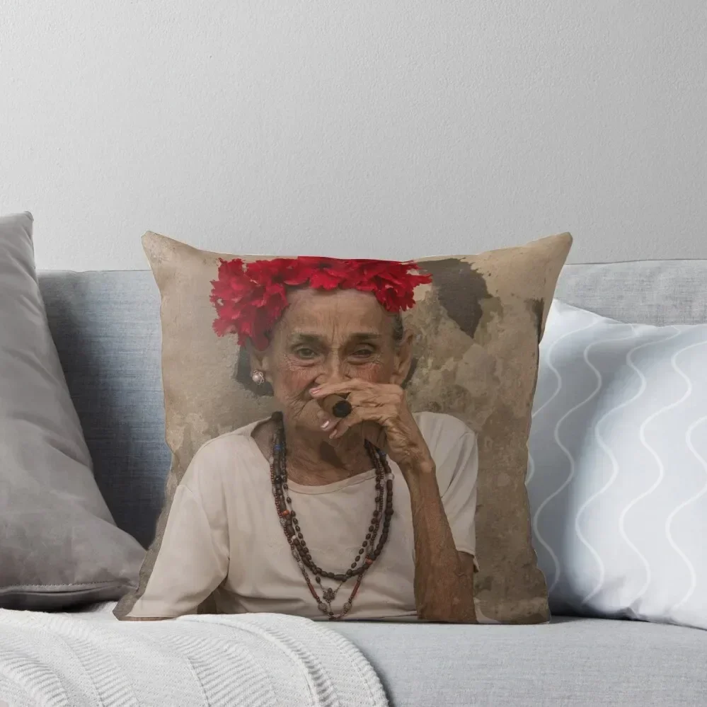 

Old lady smoking cuban cigar in Havana Throw Pillow pillow cover christmas Decorative Cushions ornamental pillows pillow