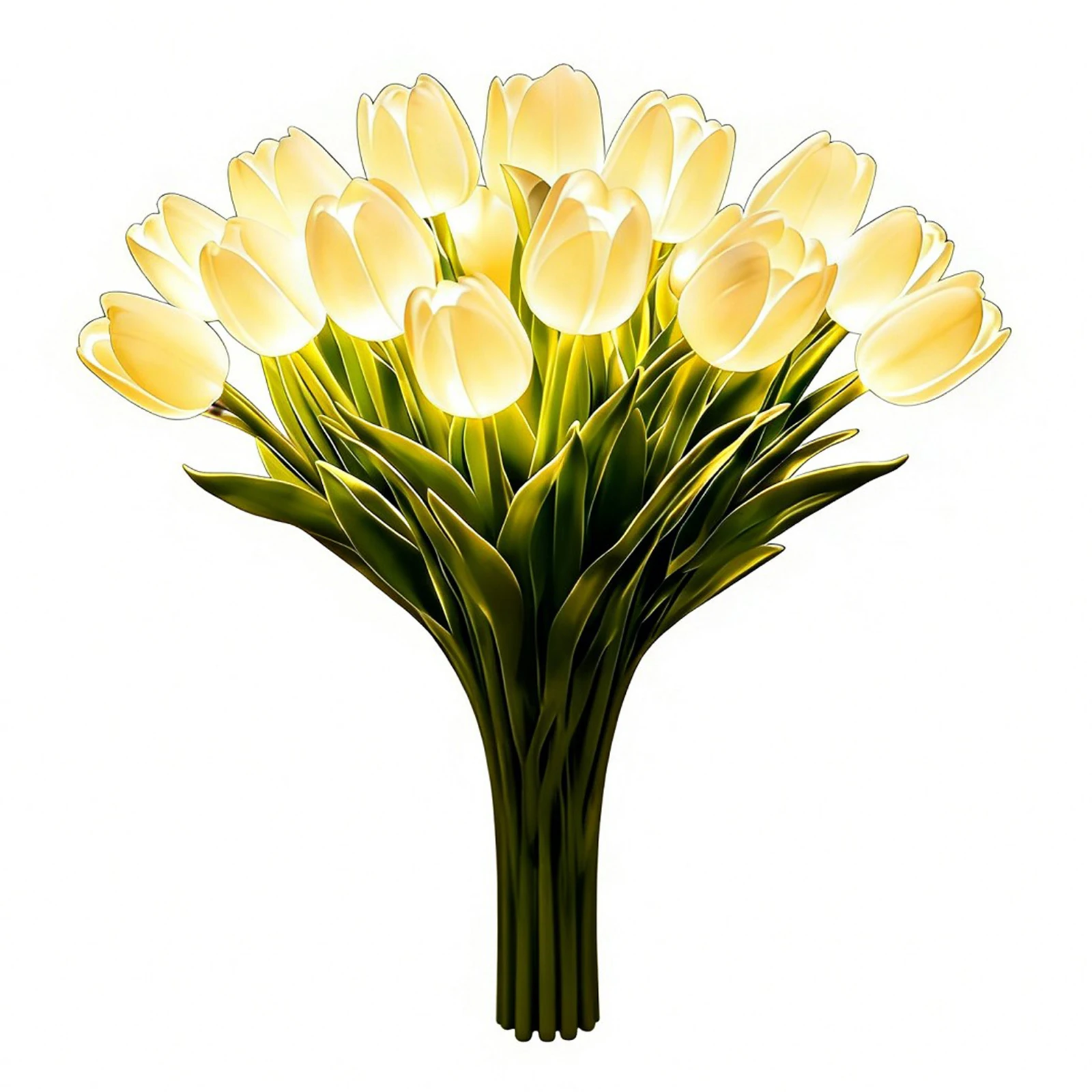 Radiant Romantic Tulip Night Light – 10 Yellow Artificial Flowers, Warm Glow, Bendable Stems For Bedroom & Table Decor