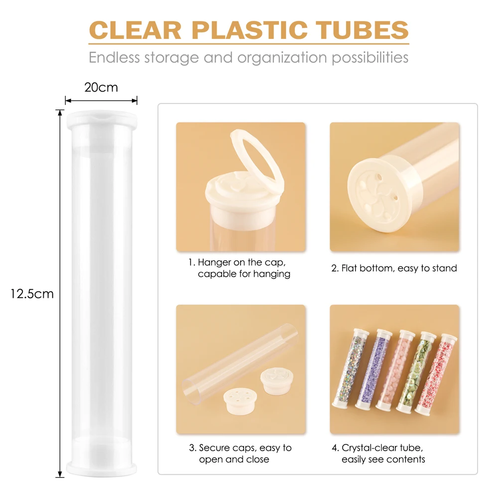 10Pcs Clear Plastic Tube Beads Containers Storage Jars Containers Bottles Empty Clear Round Cases Storage Protective Tube Holder