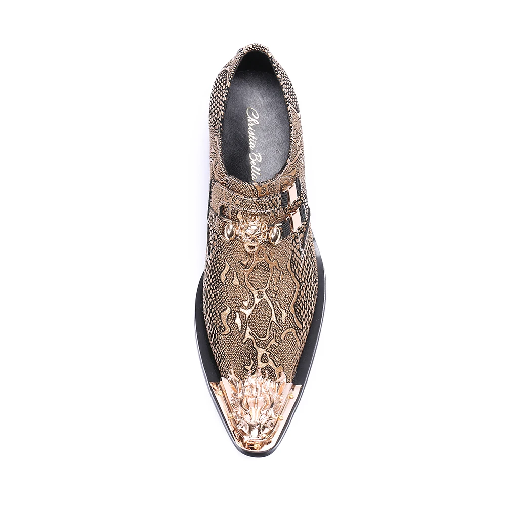 Christia Bella Italian Style Metal Pointed Toe High Heels Men Business Formal Shoes Genuine Leather Men Party Dress Oxford Shoes