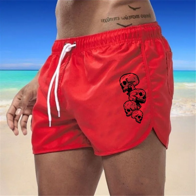 Summer Beach Shorts with Skull Print Fashion Design Multiple Colors for Men's Swimsuit Beach Wear Swim Shorts Men