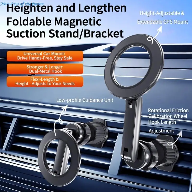 حامل هاتف مغناطيسي قابل للدوران بزاوية 360 درجة، تصميم خطاف معدني بزاوية قابلة للتعديل E65A